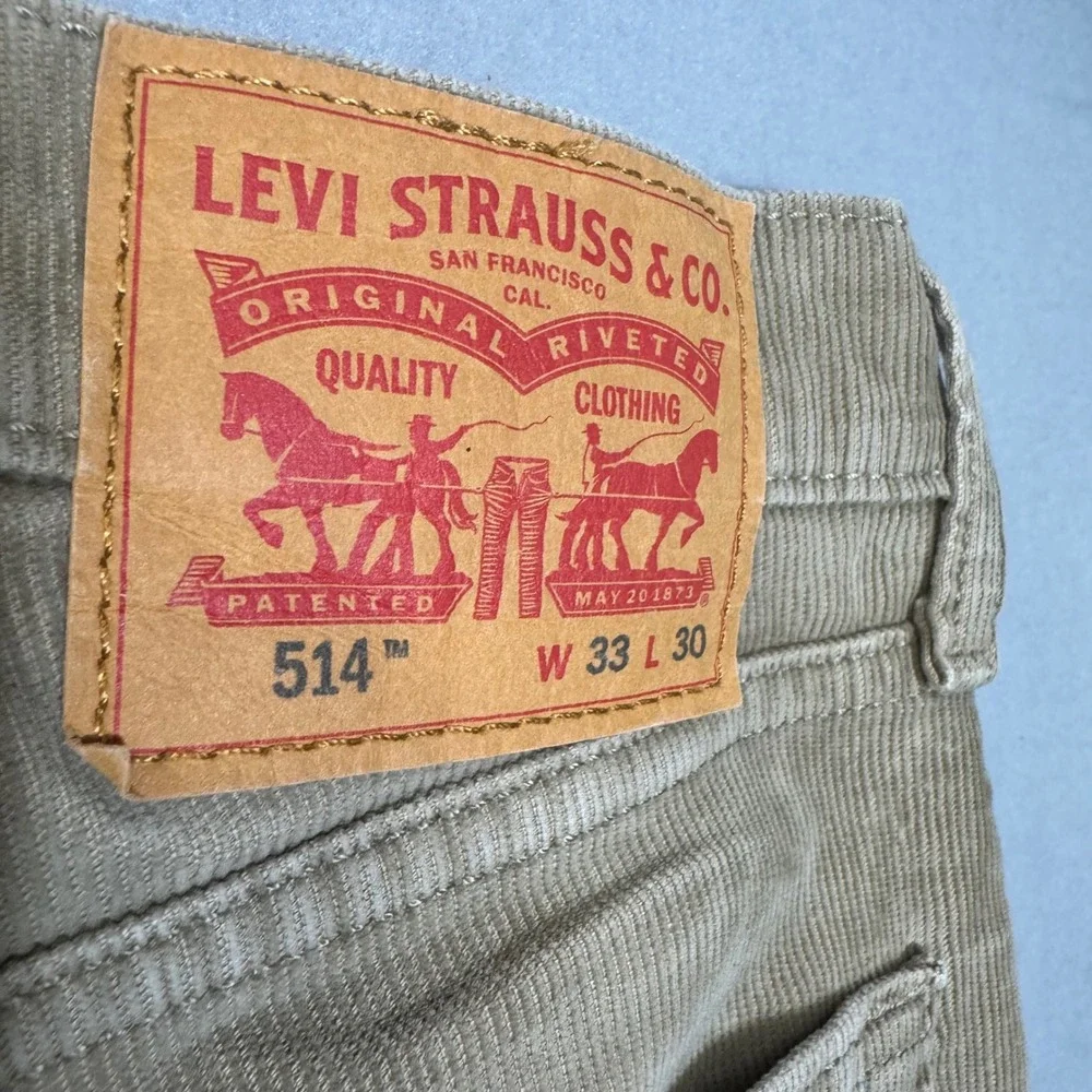 Levis 514 Straight Fit Corduroy Pants Khaki Tan PC9-00514-0796 Mens 33x30